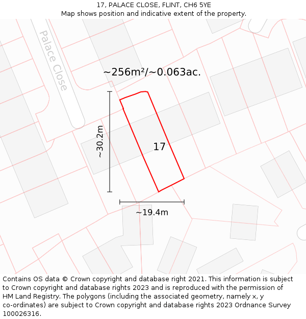 17, PALACE CLOSE, FLINT, CH6 5YE: Plot and title map