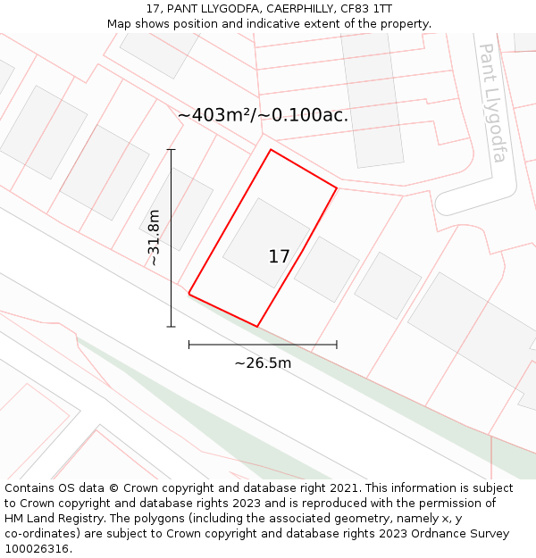 17, PANT LLYGODFA, CAERPHILLY, CF83 1TT: Plot and title map