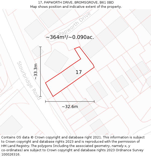 17, PAPWORTH DRIVE, BROMSGROVE, B61 0BD: Plot and title map