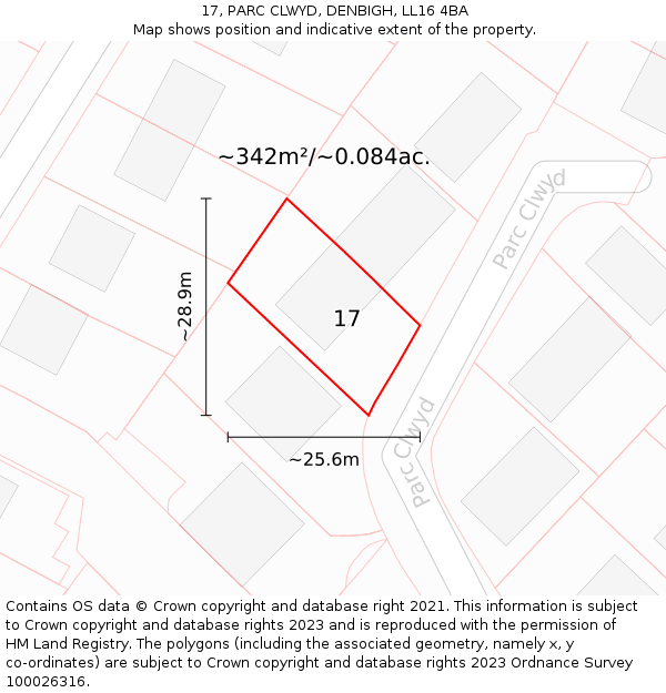 17, PARC CLWYD, DENBIGH, LL16 4BA: Plot and title map