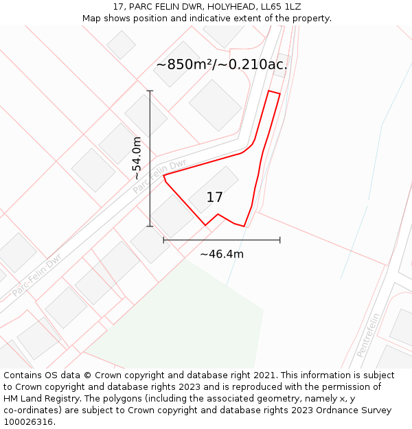 17, PARC FELIN DWR, HOLYHEAD, LL65 1LZ: Plot and title map