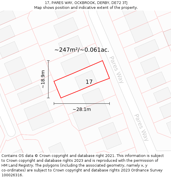 17, PARES WAY, OCKBROOK, DERBY, DE72 3TJ: Plot and title map