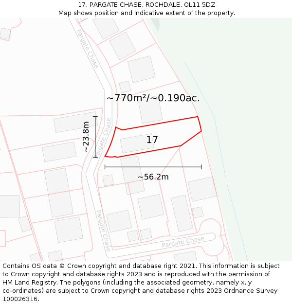 17, PARGATE CHASE, ROCHDALE, OL11 5DZ: Plot and title map