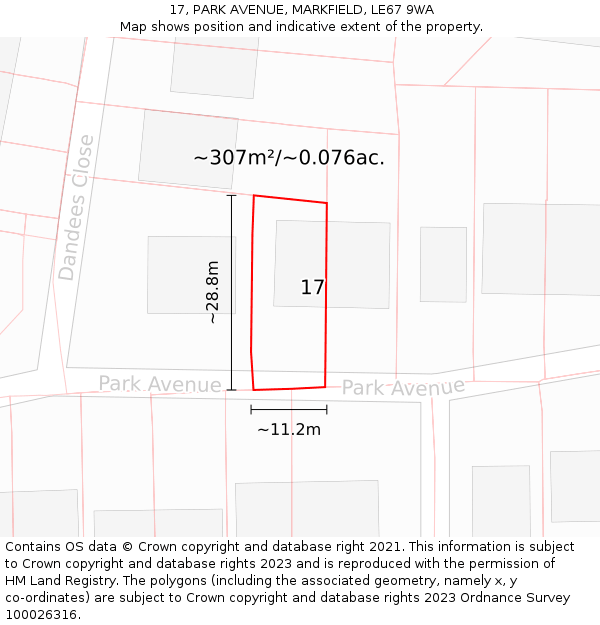 17, PARK AVENUE, MARKFIELD, LE67 9WA: Plot and title map