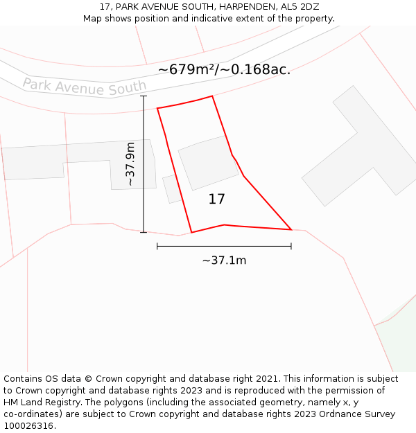 17, PARK AVENUE SOUTH, HARPENDEN, AL5 2DZ: Plot and title map