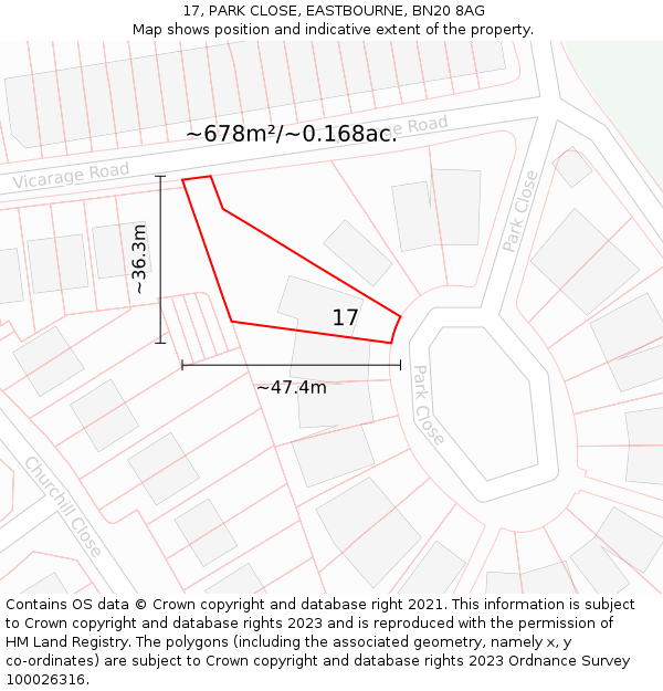 17, PARK CLOSE, EASTBOURNE, BN20 8AG: Plot and title map