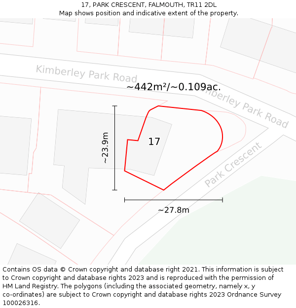 17, PARK CRESCENT, FALMOUTH, TR11 2DL: Plot and title map