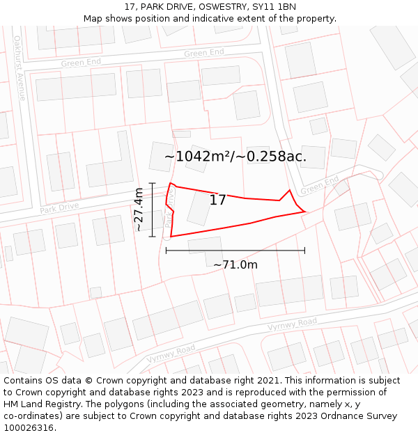 17, PARK DRIVE, OSWESTRY, SY11 1BN: Plot and title map