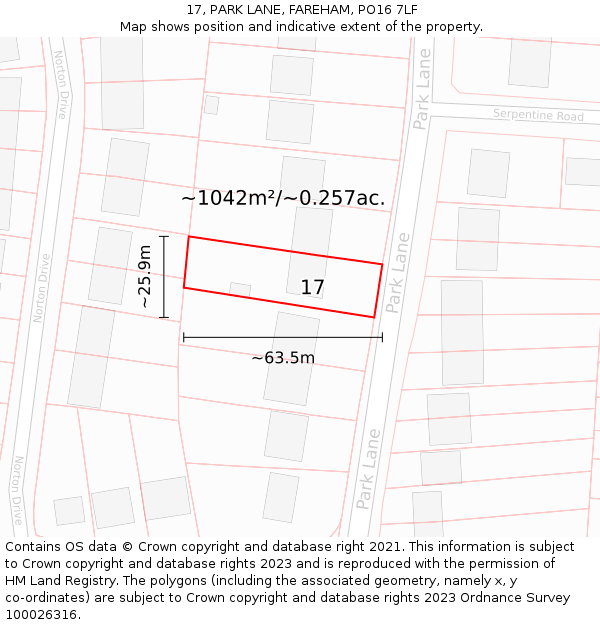 17, PARK LANE, FAREHAM, PO16 7LF: Plot and title map