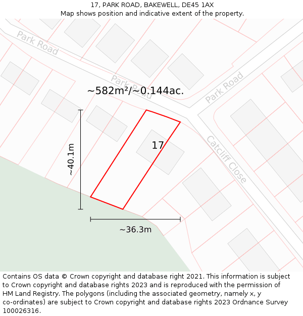 17, PARK ROAD, BAKEWELL, DE45 1AX: Plot and title map