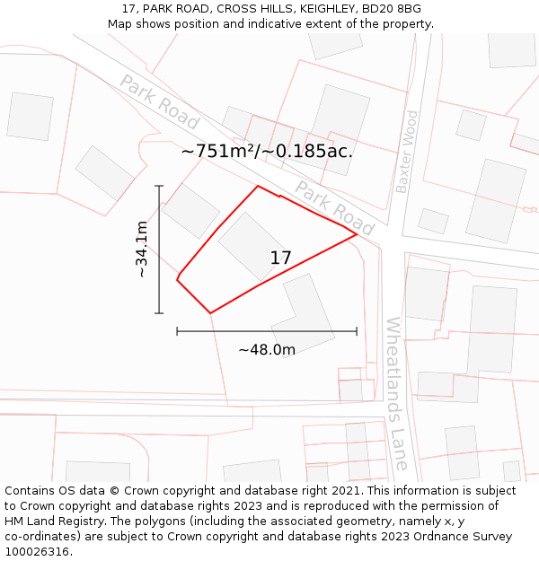 17, PARK ROAD, CROSS HILLS, KEIGHLEY, BD20 8BG: Plot and title map