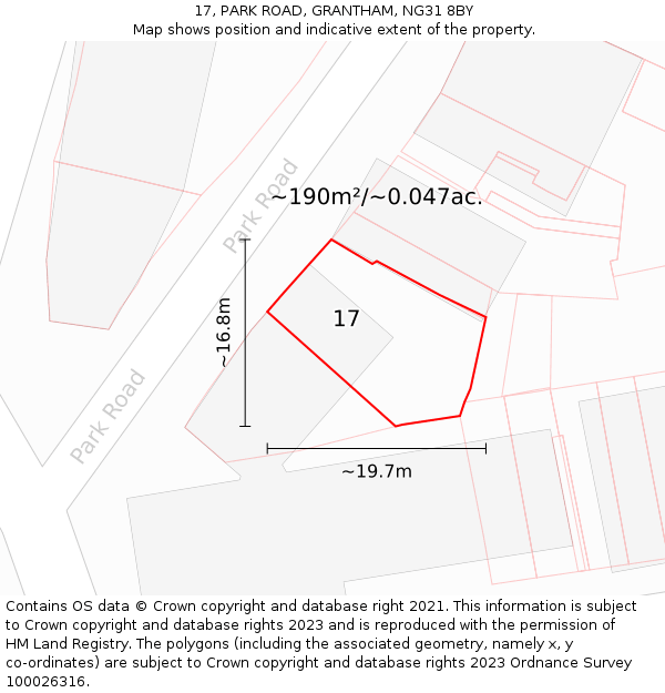 17, PARK ROAD, GRANTHAM, NG31 8BY: Plot and title map