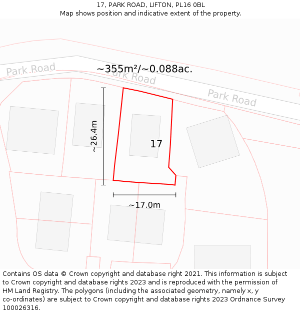 17, PARK ROAD, LIFTON, PL16 0BL: Plot and title map