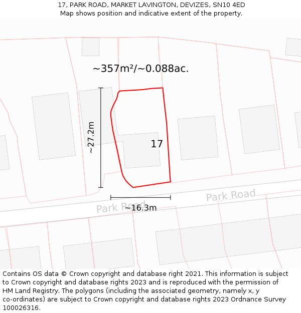 17, PARK ROAD, MARKET LAVINGTON, DEVIZES, SN10 4ED: Plot and title map