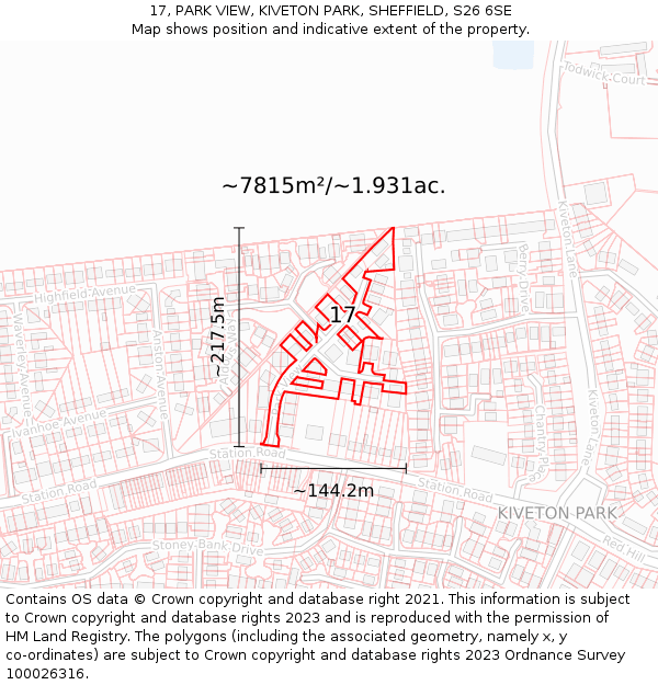 17, PARK VIEW, KIVETON PARK, SHEFFIELD, S26 6SE: Plot and title map