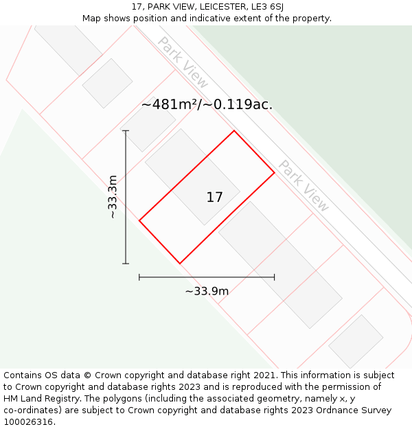 17, PARK VIEW, LEICESTER, LE3 6SJ: Plot and title map
