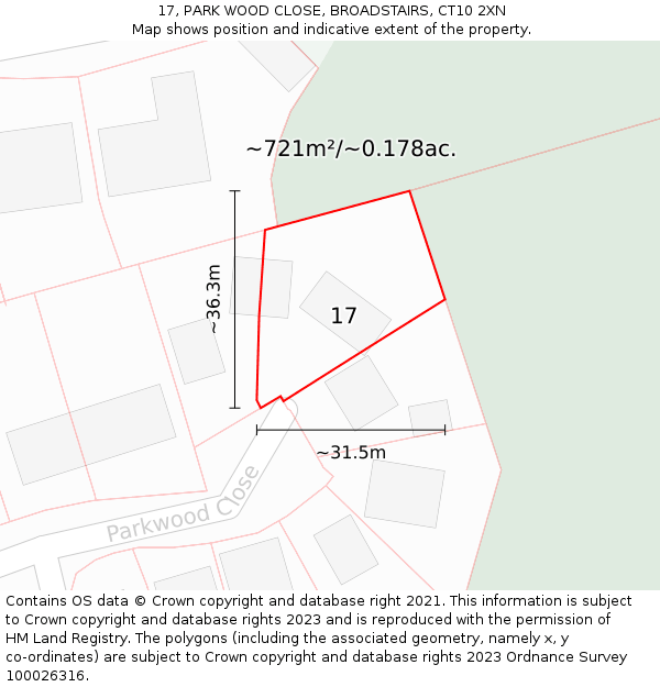 17, PARK WOOD CLOSE, BROADSTAIRS, CT10 2XN: Plot and title map