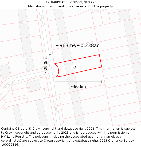 17, PARKGATE, LONDON, SE3 9XF: Plot and title map