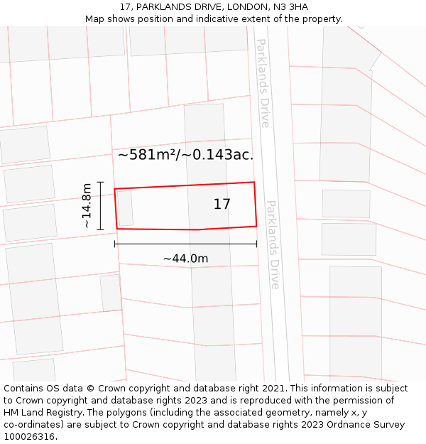 17, PARKLANDS DRIVE, LONDON, N3 3HA: Plot and title map