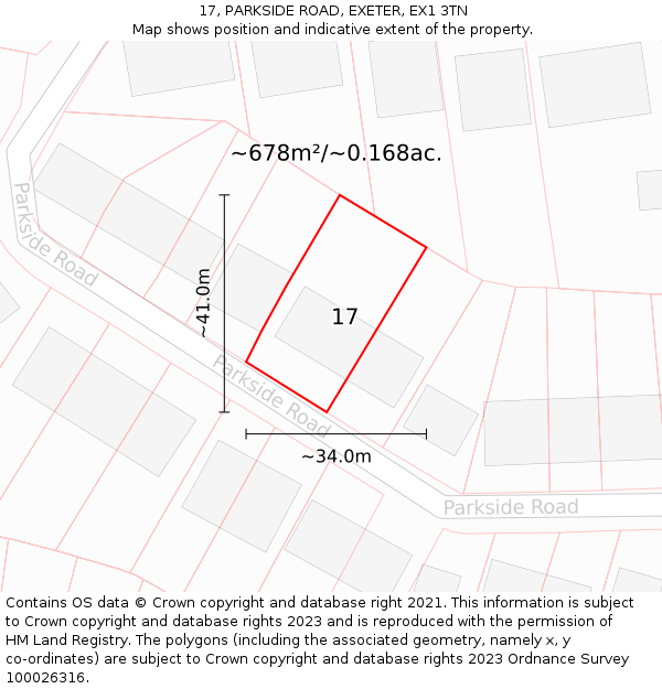 17, PARKSIDE ROAD, EXETER, EX1 3TN: Plot and title map