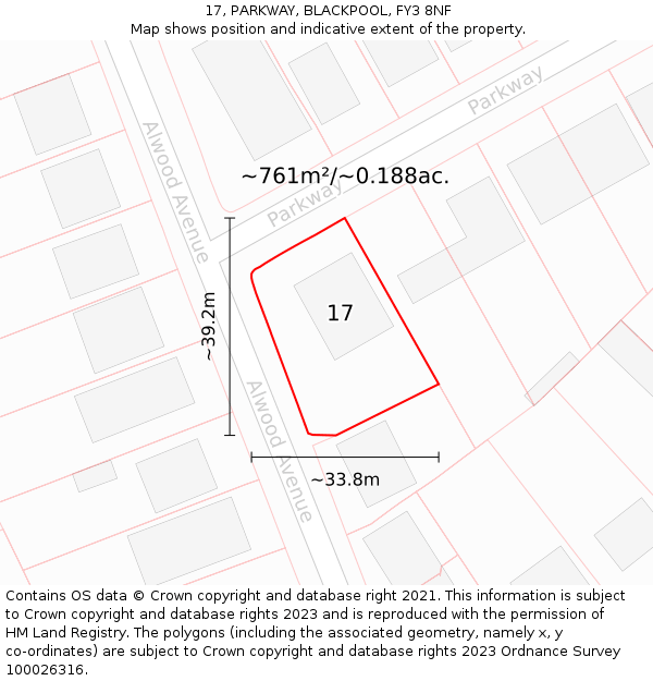 17, PARKWAY, BLACKPOOL, FY3 8NF: Plot and title map
