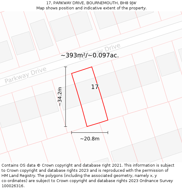 17, PARKWAY DRIVE, BOURNEMOUTH, BH8 9JW: Plot and title map