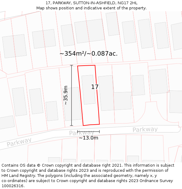 17, PARKWAY, SUTTON-IN-ASHFIELD, NG17 2HL: Plot and title map