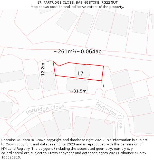 17, PARTRIDGE CLOSE, BASINGSTOKE, RG22 5UT: Plot and title map