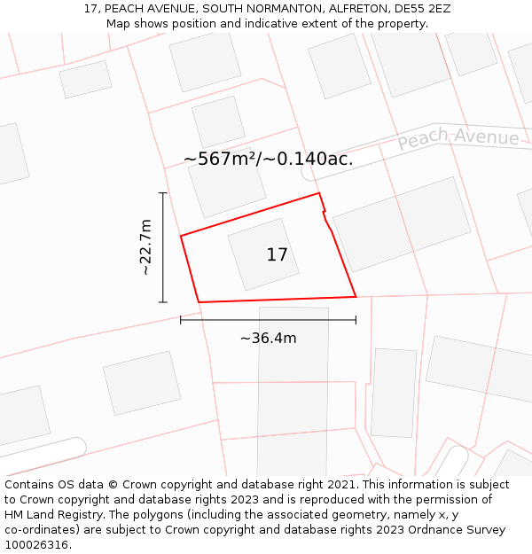 17, PEACH AVENUE, SOUTH NORMANTON, ALFRETON, DE55 2EZ: Plot and title map