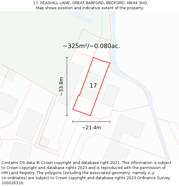 17, PEASHILL LANE, GREAT BARFORD, BEDFORD, MK44 3HG: Plot and title map