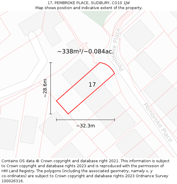 17, PEMBROKE PLACE, SUDBURY, CO10 1JW: Plot and title map