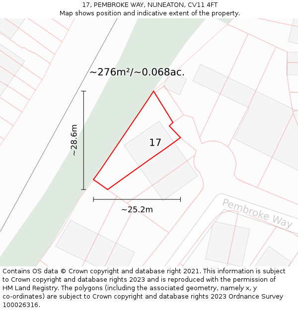 17, PEMBROKE WAY, NUNEATON, CV11 4FT: Plot and title map