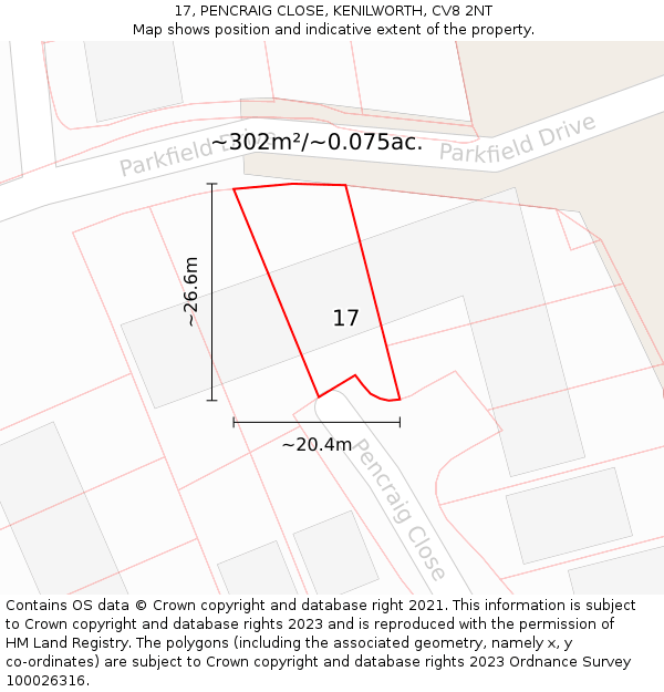 17, PENCRAIG CLOSE, KENILWORTH, CV8 2NT: Plot and title map
