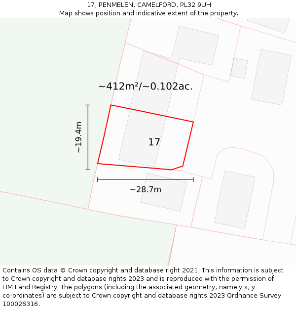 17, PENMELEN, CAMELFORD, PL32 9UH: Plot and title map