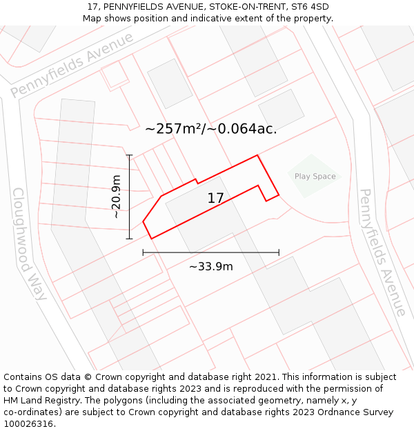 17, PENNYFIELDS AVENUE, STOKE-ON-TRENT, ST6 4SD: Plot and title map