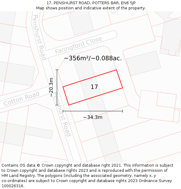 17, PENSHURST ROAD, POTTERS BAR, EN6 5JP: Plot and title map