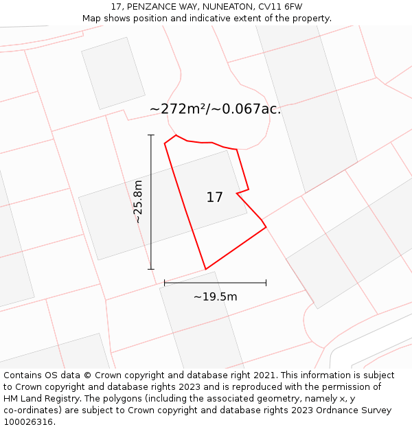 17, PENZANCE WAY, NUNEATON, CV11 6FW: Plot and title map