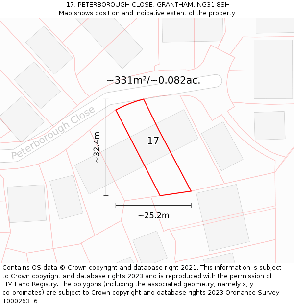 17, PETERBOROUGH CLOSE, GRANTHAM, NG31 8SH: Plot and title map