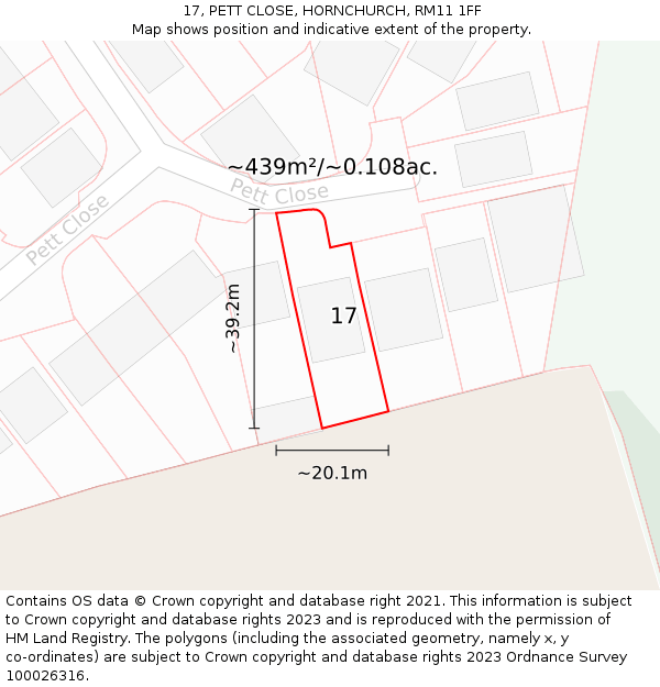 17, PETT CLOSE, HORNCHURCH, RM11 1FF: Plot and title map