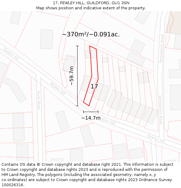 17, PEWLEY HILL, GUILDFORD, GU1 3SN: Plot and title map