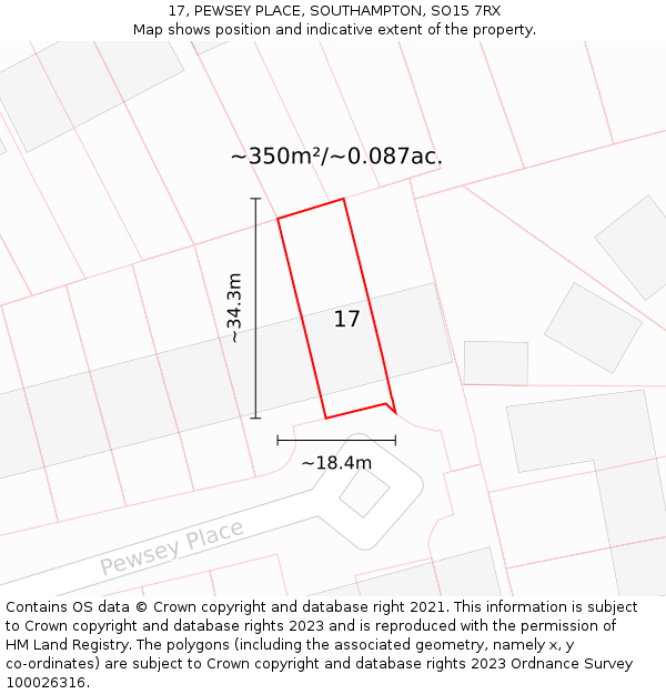 17, PEWSEY PLACE, SOUTHAMPTON, SO15 7RX: Plot and title map