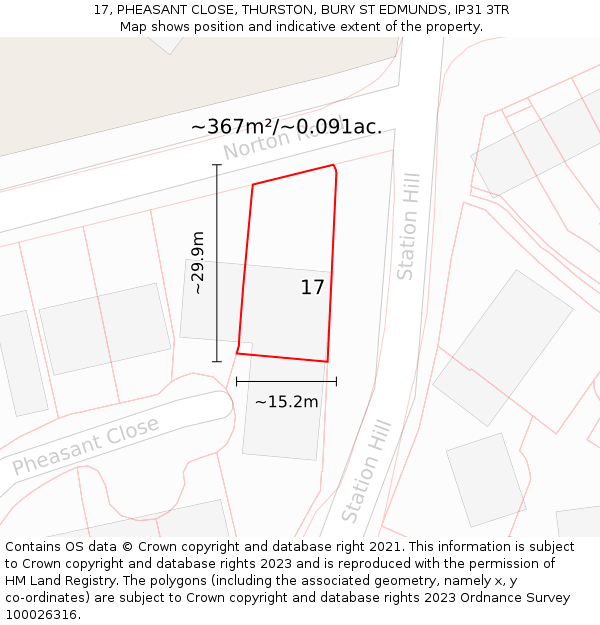 17, PHEASANT CLOSE, THURSTON, BURY ST EDMUNDS, IP31 3TR: Plot and title map