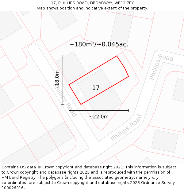 17, PHILLIPS ROAD, BROADWAY, WR12 7EY: Plot and title map