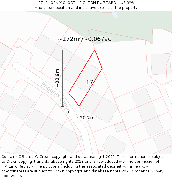 17, PHOENIX CLOSE, LEIGHTON BUZZARD, LU7 3YW: Plot and title map