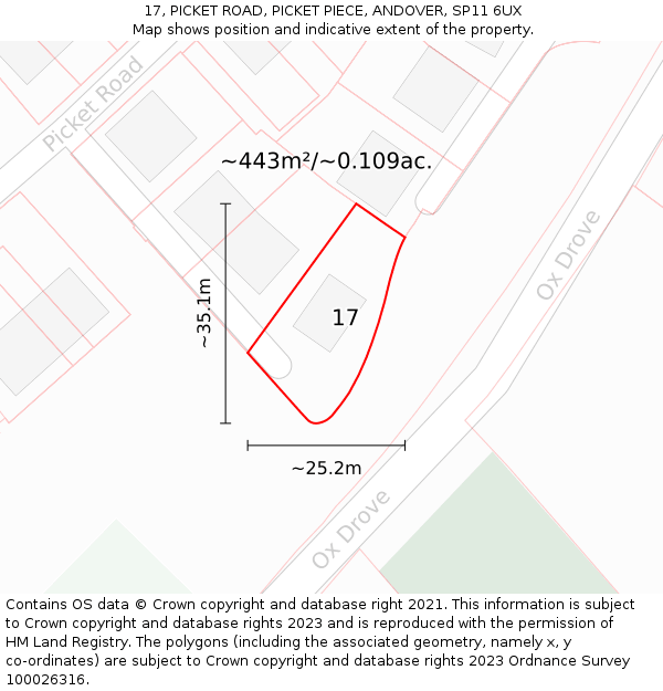 17, PICKET ROAD, PICKET PIECE, ANDOVER, SP11 6UX: Plot and title map