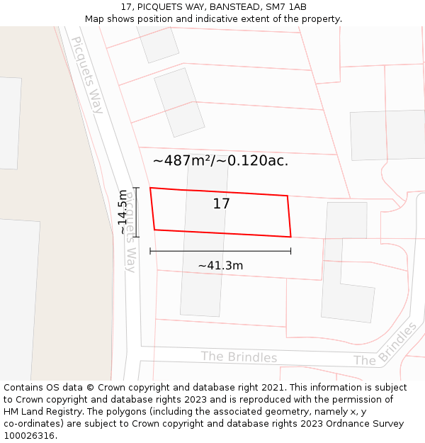 17, PICQUETS WAY, BANSTEAD, SM7 1AB: Plot and title map