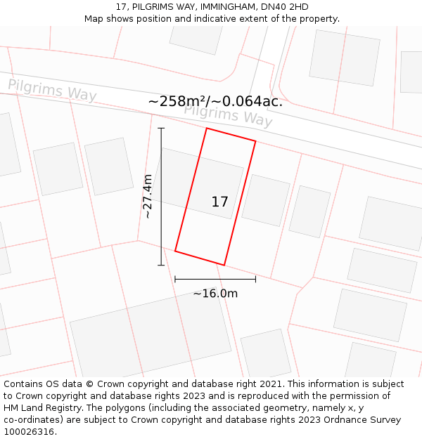 17, PILGRIMS WAY, IMMINGHAM, DN40 2HD: Plot and title map