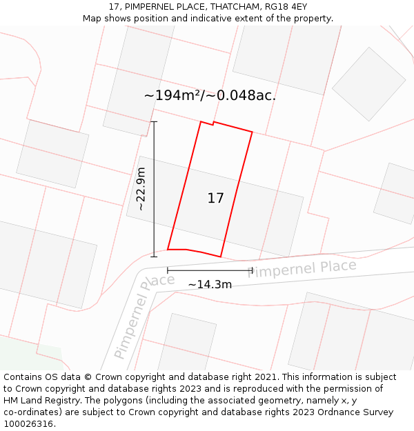 17, PIMPERNEL PLACE, THATCHAM, RG18 4EY: Plot and title map