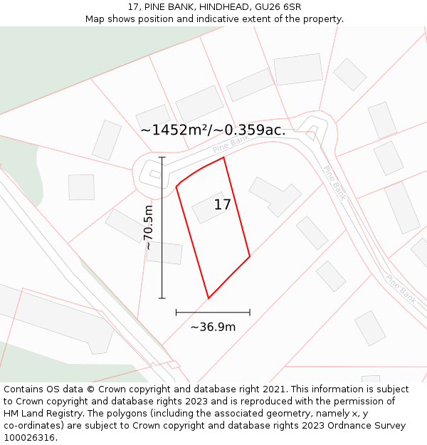 17, PINE BANK, HINDHEAD, GU26 6SR: Plot and title map