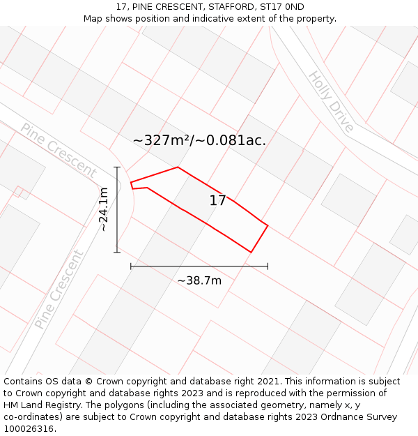 17, PINE CRESCENT, STAFFORD, ST17 0ND: Plot and title map
